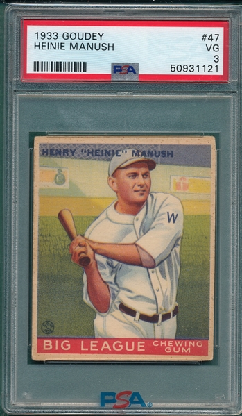 1933 Goudey #47 Heinie Manush PSA 3