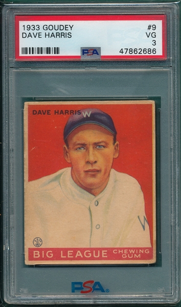 1933 Goudey #9 Dave Harris PSA 3