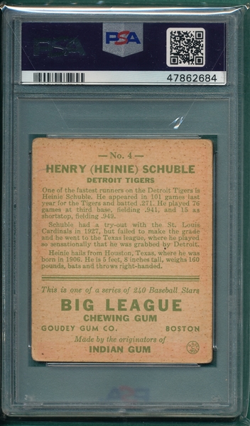 1933 Goudey #4 Heinie Schuble PSA 2.5