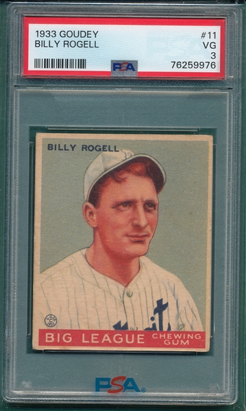 1933 Goudey #11 Billy Rogell PSA 3