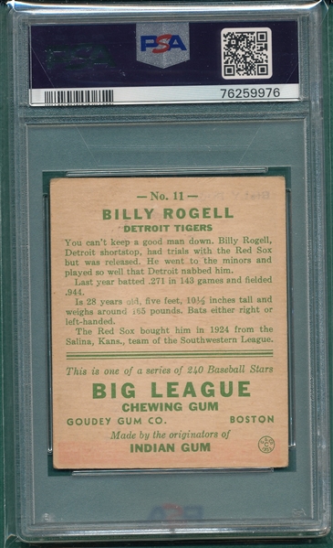 1933 Goudey #11 Billy Rogell PSA 3