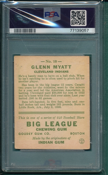 1933 Goudey #10 Glenn Myatt PSA 3.5