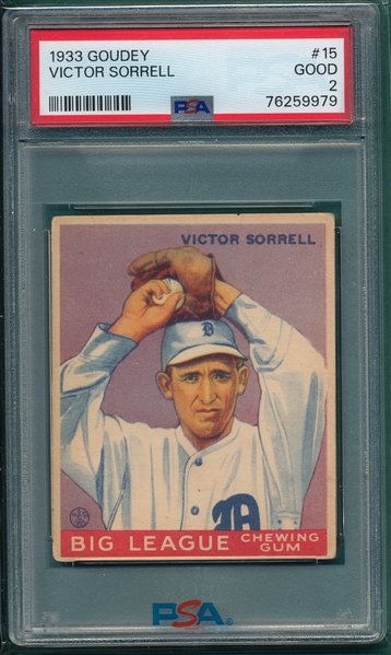 1933 Goudey #15 Victor Sorrell PSA 2