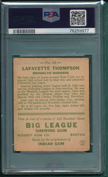 1933 Goudey #13 Lafayette Thompson PSA 4
