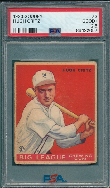 1933 Goudey #3 Hugh Critz PSA 2.5
