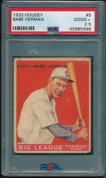 1933 Goudey #5 Babe Herman PSA 2.5