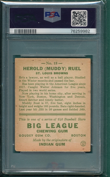 1933 Goudey #18 Muddy Ruel PSA 3