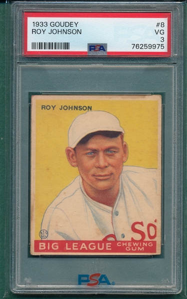1933 Goudey #8 Roy Johnson PSA 3