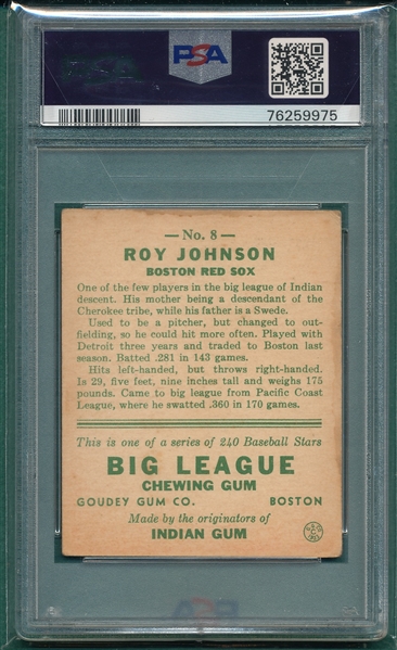 1933 Goudey #8 Roy Johnson PSA 3