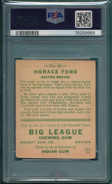 1933 Goudey #24 Horace Ford PSA 2