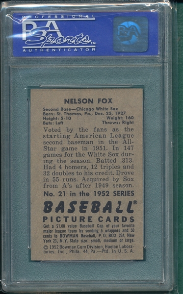 1952 Bowman #21 Nelson Fox PSA 4