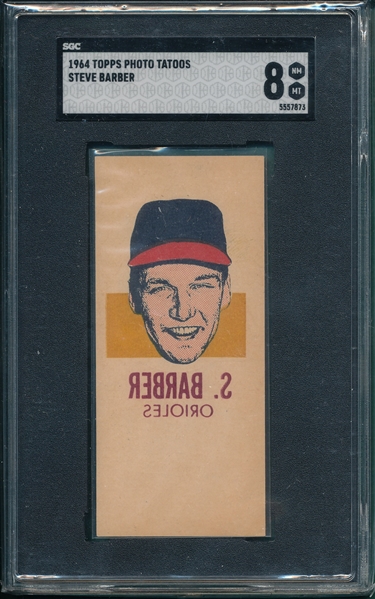 1964 Topps Photo Tatoos Steve Barber SGC 8