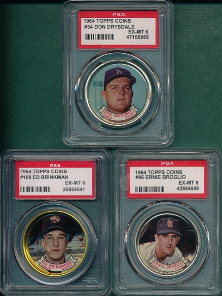 1964 Topps Coins Lot of (3) W/ Drysdale PSA 6