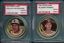 1964 Topps Coins #9 Romano & #105 Wickersham, Lot of (2) PSA 8