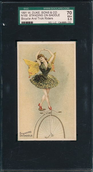 1891 N100 Bicycle & Trick Riders, Standing On a Saddle, W. Duke Sons & Co. SGC 70