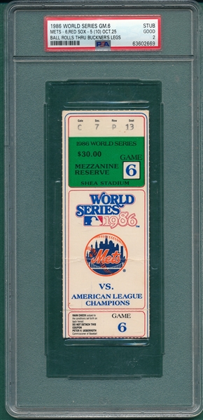 1986 World Series Game 6, Ticket Stub, PSA 2