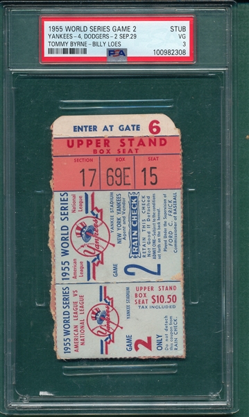 1955 World Series Game 2, Yankees vs. Dodgers, PSA 3