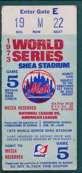 1973 World Series Game 5 Ticket Stub