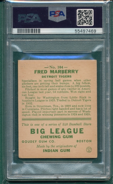 1933 Goudey #104 Fred Marberry PSA 4