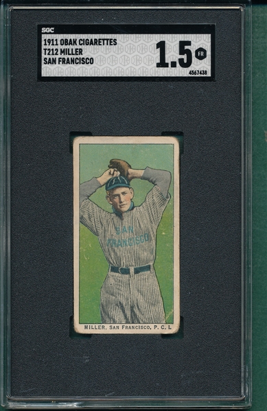 1911 T212-3 Miller, SF, Obak Cigarettes SGC 1.5