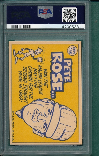1970 Topps #458 Pete Rose, AS, PSA 6