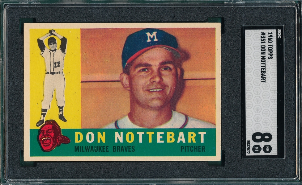 1960 Topps #351 Don Nottebart SGC 8