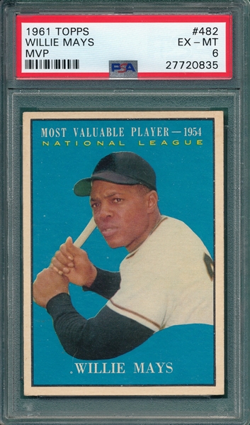 1961 Topps #482 Willie Mays, MVP, PSA 6
