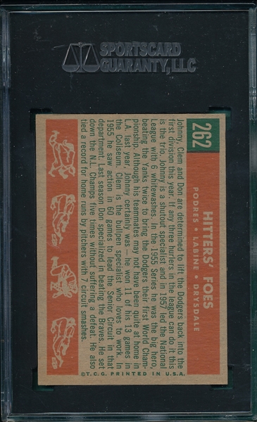 1959 Topps #262 Hitter Foes W/ Drysdale SGC 60
