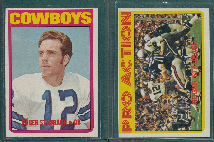 1972 Topps Football #122 & #200, Lot of (2) Roger Staubach Rookie Cards