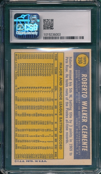 1970 Topps #350 Roberto Clemente CSG 7