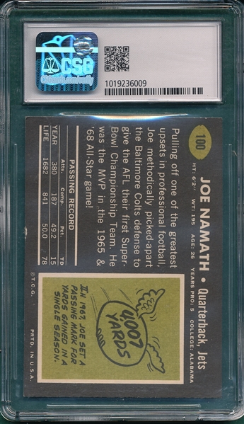 1969 Topps Football #100 Joe Namath CSG5.5