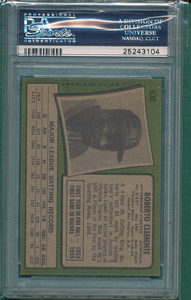 1971 Topps #400 Bob Clemente PSA 7