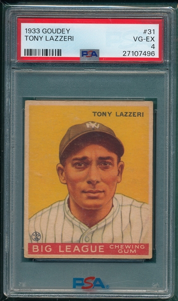 1933 Goudey #031 Tony Lazzeri PSA 4