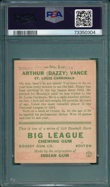1933 Goudey #002 Dazzy Vance PSA 3.5