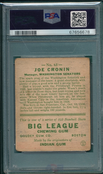 1933 Goudey #063 Joe Cronin PSA 2.5