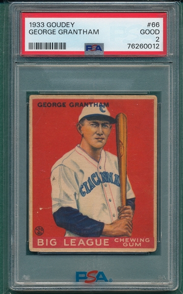 1933 Goudey #066 George Grantham PSA 2