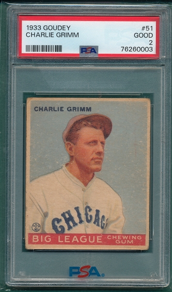1933 Goudey #051 Charlie Grimm PSA 2