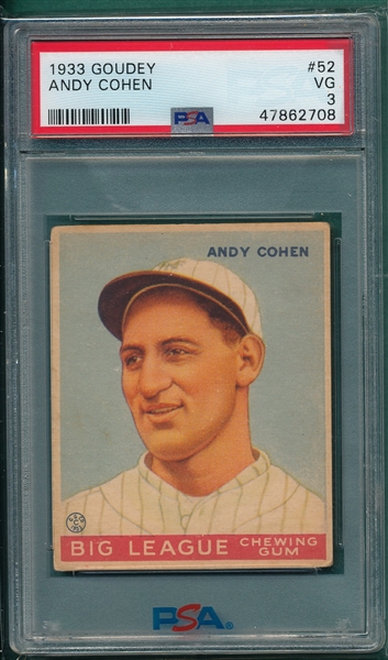 1933 Goudey #052 Andy Cohen PSA 3