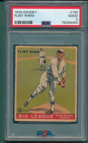1933 Goudey #136 Flint Rhem PSA 2