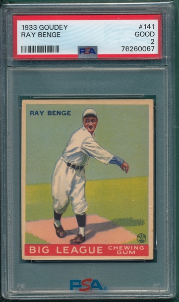 1933 Goudey #141 Ray Benge PSA 2