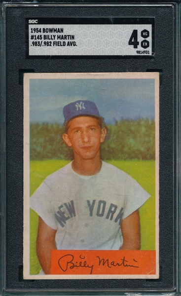 1954 Bowman #145 Billy Martin SGC 4  *.983/.982*