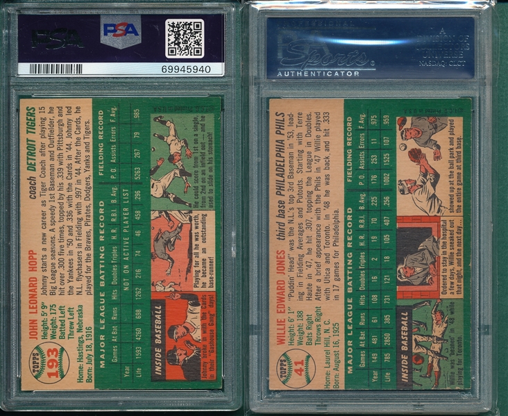 1954 Topps #041 Jones & #193 Hopp, Lot of (2) PSA 5