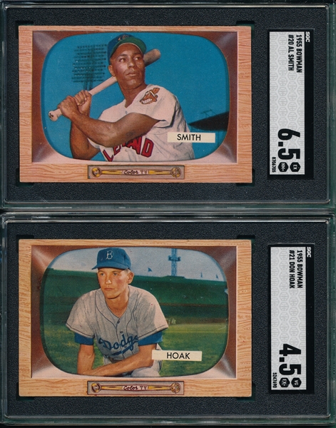 1955 Bowman #20 Smith & #21 Hoak, Lot of (2) SGC
