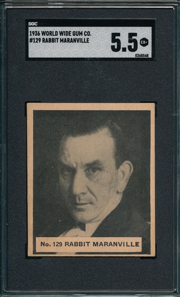 1936 World Wide Gum #129 Rabbit Maranville SGC 5.5