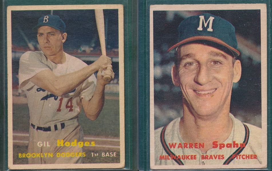 1957 Topps #80 Hodges & #90 Spahn, Lot of (2)
