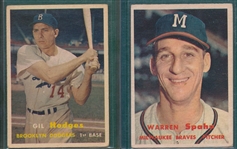 1957 Topps #80 Hodges & #90 Spahn, Lot of (2)