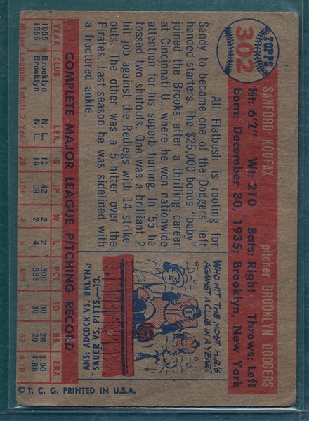 1957 Topps #302 Sandy Kouax