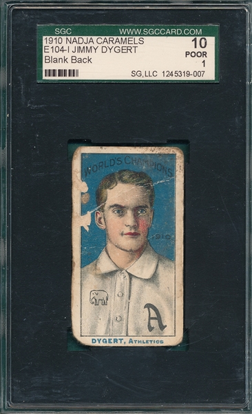 1910 E104-1 Jimmy Dygert Nandja Caramels SGC 1 *Blank Back*