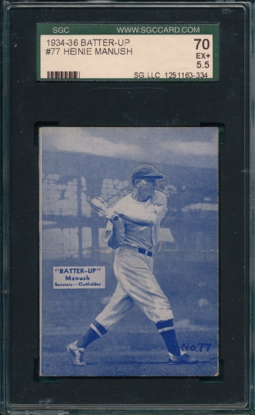 1934-36 Batter Up #077 Heinie Manush SGC 70 *Blue*