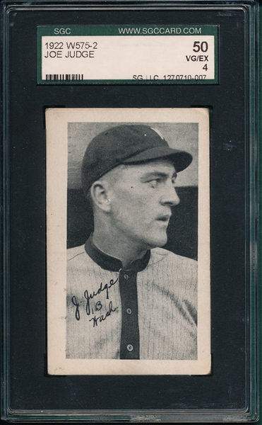 1922 W575-2 Joe Judge SGC 50